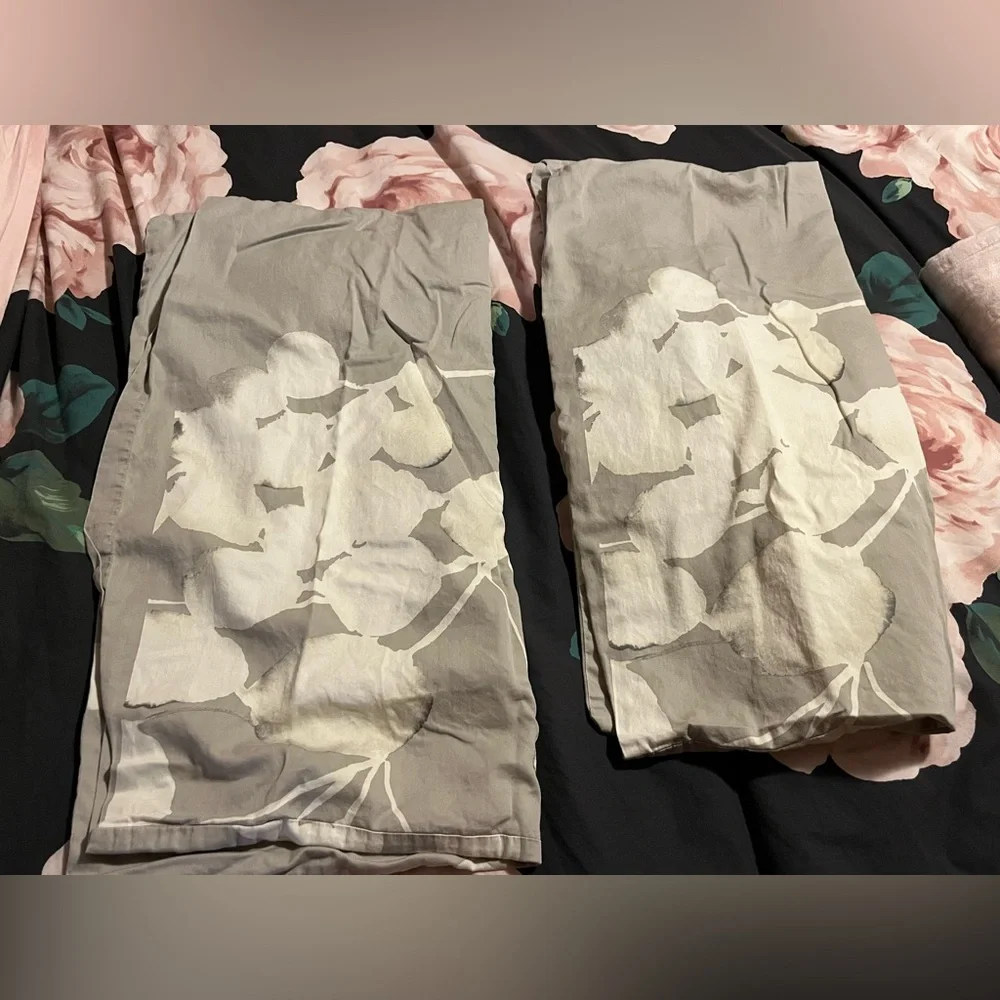 West Elm~ Gorgeous Cream Gray Floral Pillowcases~Cotton~Square 26x26